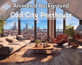 Geanimeerde City Penthouse-zoomachtergrond: virtueel scherm met lus (MP4-video, pdf-instructies)