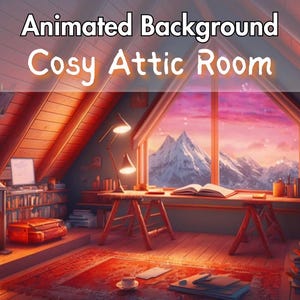Vtuber Background, Animated Scene, Twitch Stream Overlay, looped background, cozy ambience style, Zoom Background of Cozy Attic Room, Loft