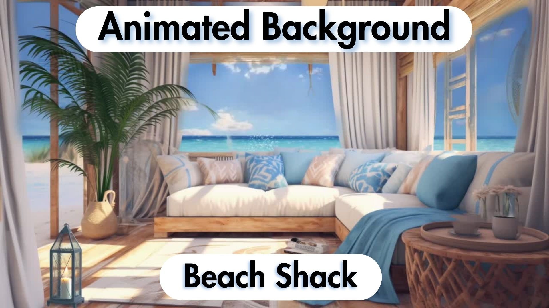 Animated Zoom Background Online Meeting, Beach Shack Backdrop, Student, Teams, Skype, Animated