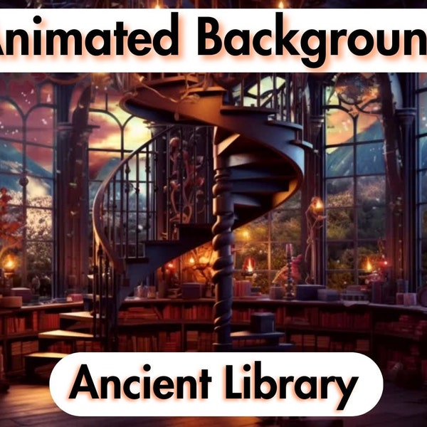 Animated Zoom Background for Student, VTuber, Teams, Skype, Animated Backdrop, Ancient Library, Looped Animated Scene, Virtual Home Office