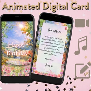 Cartão digital de aniversário com áudio | Cartão animado | Download instantâneo | Cartão de aniversário para ela | Ecológico | Totalmente personalizável