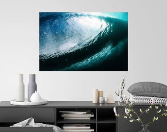 Underwater Barrel Wave Art Print: Coastal Beach House Decor