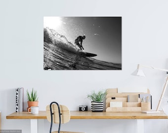 Encinitas Surfer Print: Vintage Black and White Ocean Wall Art
