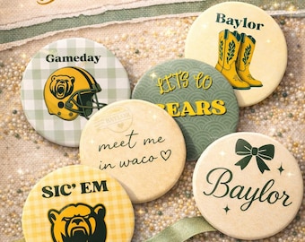 Baylor Gameday Button Pins Set | Sic 'Em Bears Accessories