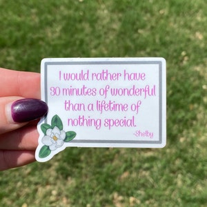 Steel Magnolias Quote Vinyl Waterproof Sticker: "I would rather have 30 minutes of wonderful than a lifetime of nothing special."