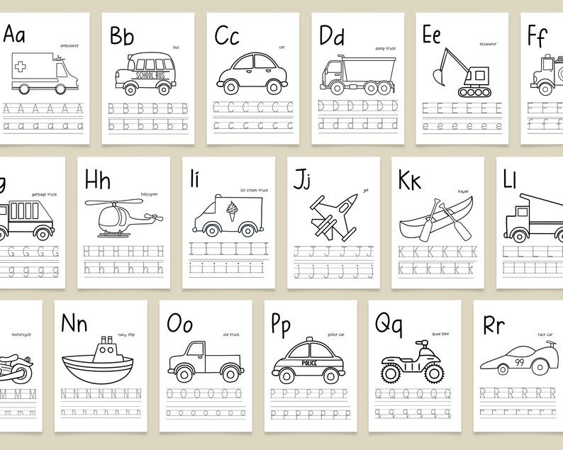 Letter Tracing Worksheets Abcs Color Pages Transportation Abcs Coloring