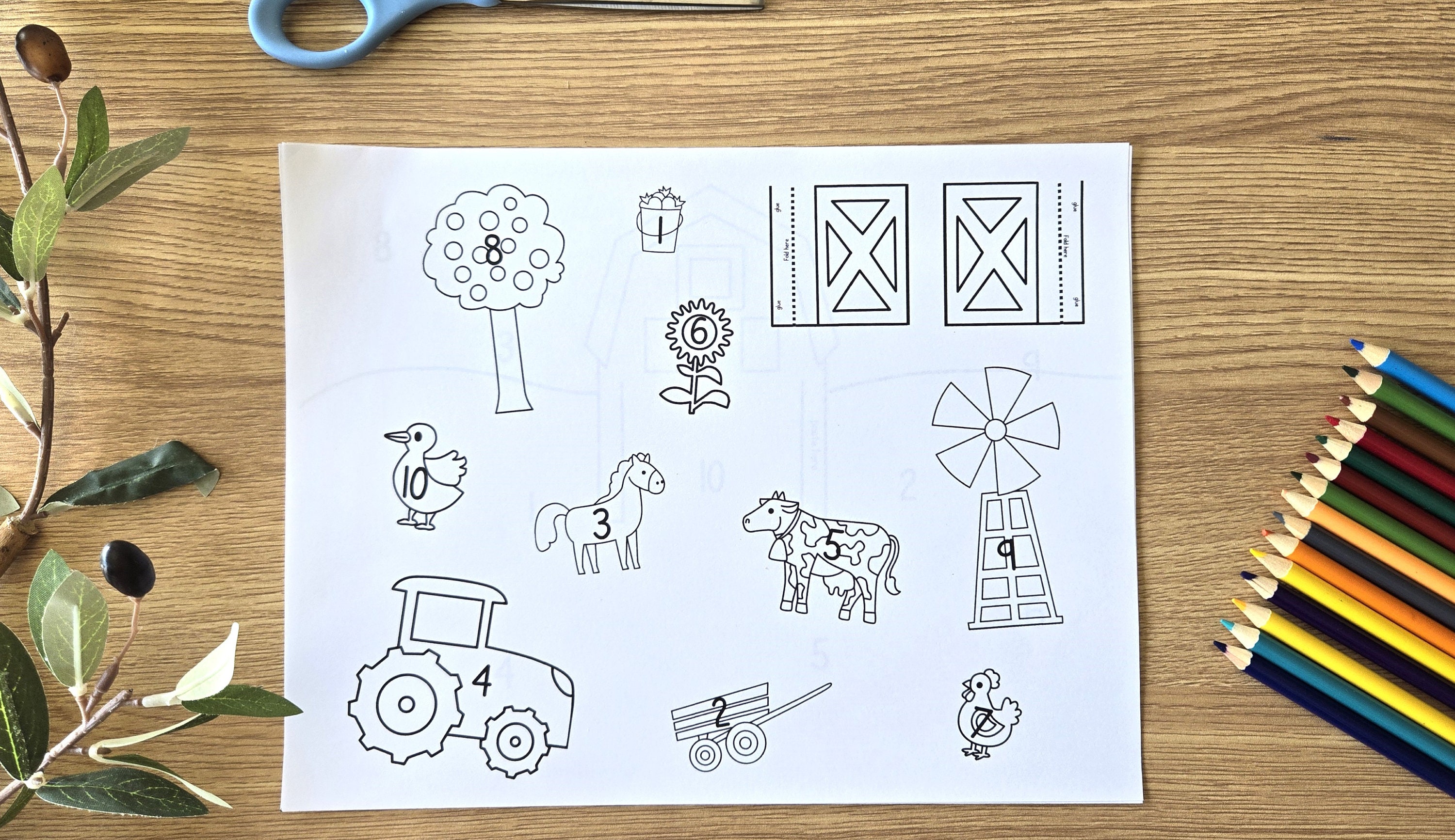 Farm Numbers Craft Cut and Paste Activity Prek Learning Numbers Craft ...