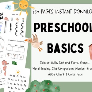 Paquete de aprendizaje de conceptos básicos para preescolares Números ABC Habilidades con tijeras Práctica de trazado de letras Actividad de verano para aprendizaje preescolar Paquete de verano