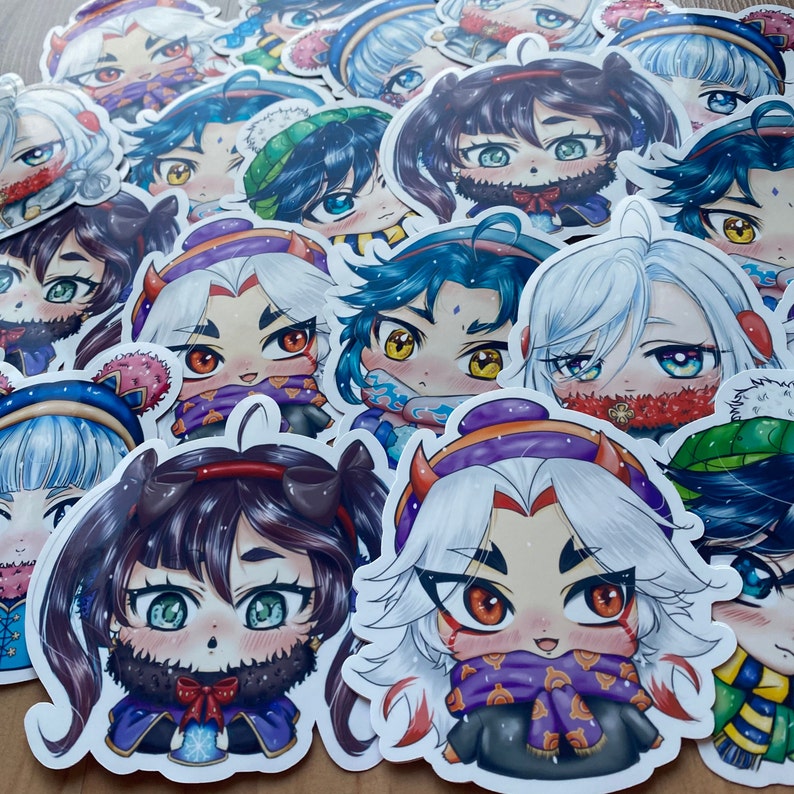May include: A collection of colorful cartoon character stickers with winter-themed clothing. The stickers feature characters with different hair colors, eye colors, and facial expressions. The stickers are perfect for adding a touch of whimsy to any project.