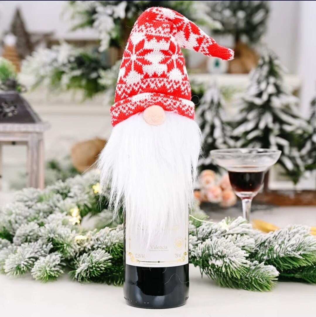 Christmas Wine Bottle Topper Santa Gnome Bottle Covers Etsy