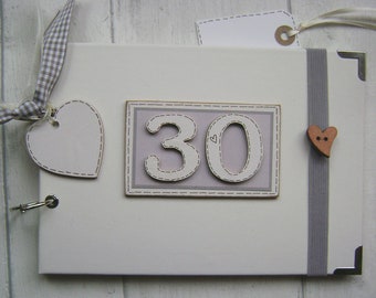 Personalised 30th birthday    a5or a4 size photo album scrapbook memory, guest book, multi use gift. with elastic book strap.