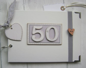 Personalised 50th birthday  handmade  a5or a4 size photo album scrapbook memory, guest book, multi use gift. with elastic book strap.