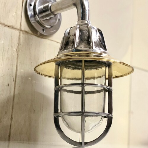 Nautical shops Marine Solid Aluminium Passageway Swan Ship Bulkhead Light With Brass Shade