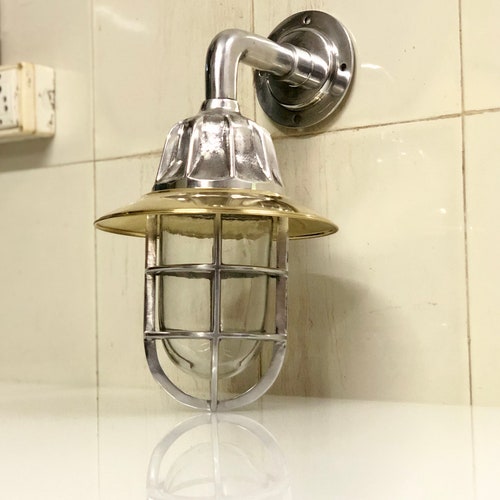 Nautical shops Marine Solid Aluminium Passageway Swan Ship Bulkhead Light With Brass Shade