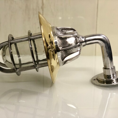 Nautical shops Marine Solid Aluminium Passageway Swan Ship Bulkhead Light With Brass Shade