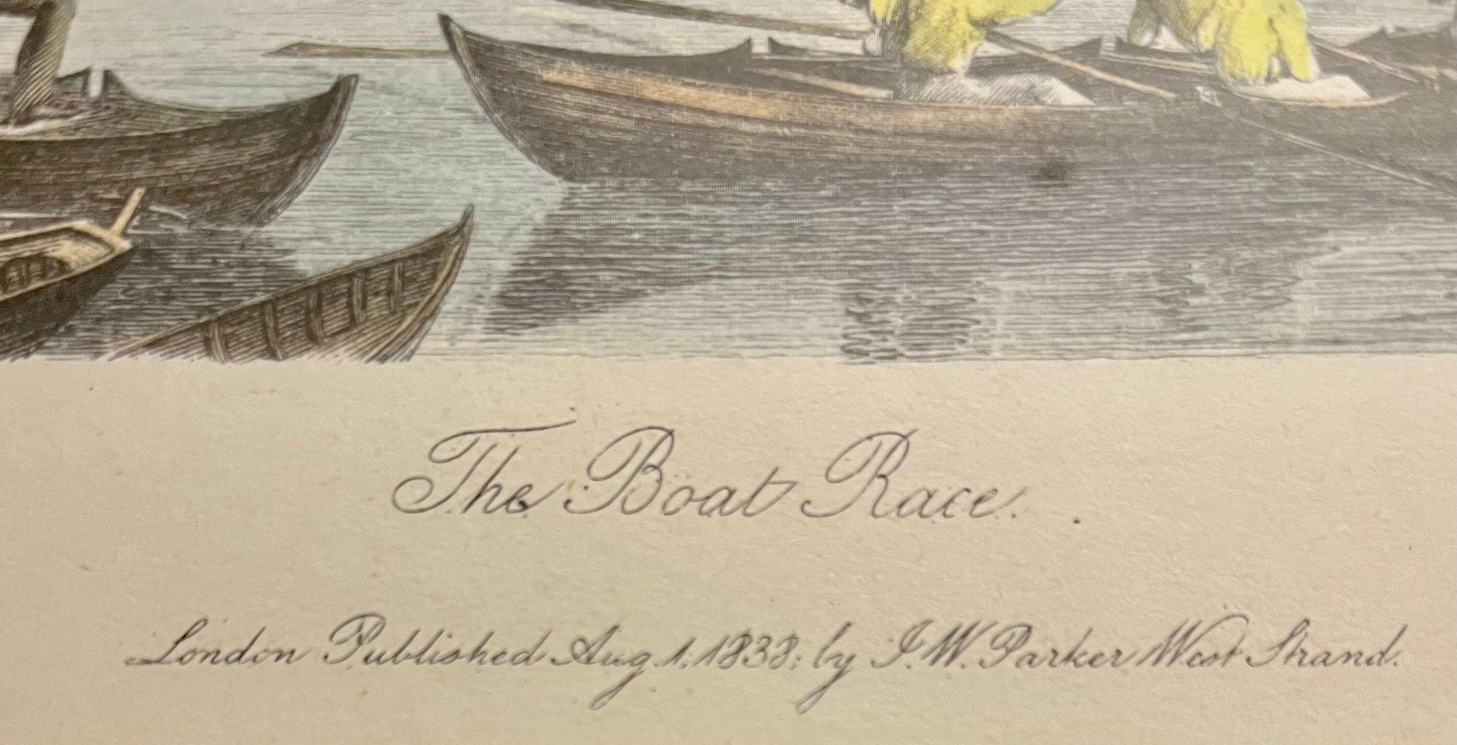 Early Oxford Vs Cambridge Boat Race Depicted in a Vintage Colored ...