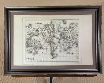 1867 Large Antique Hand-coloured Mitchell World Map on Mercator