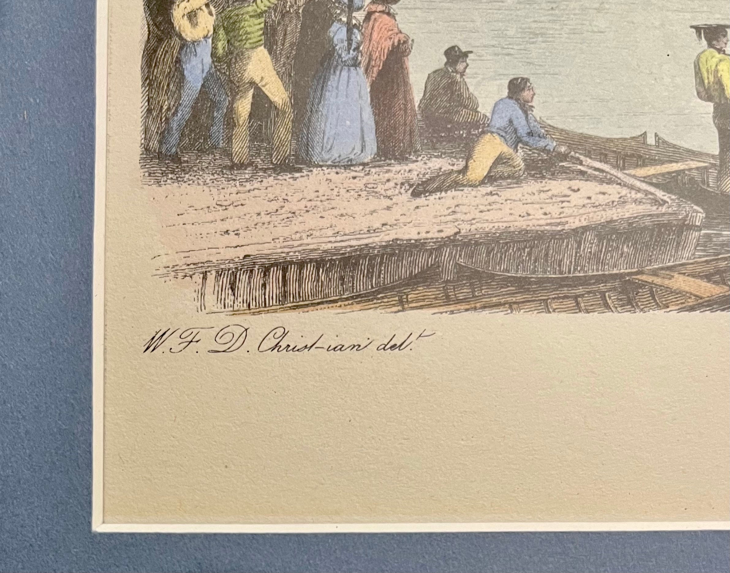 Early Oxford Vs Cambridge Boat Race Depicted in a Vintage Colored ...