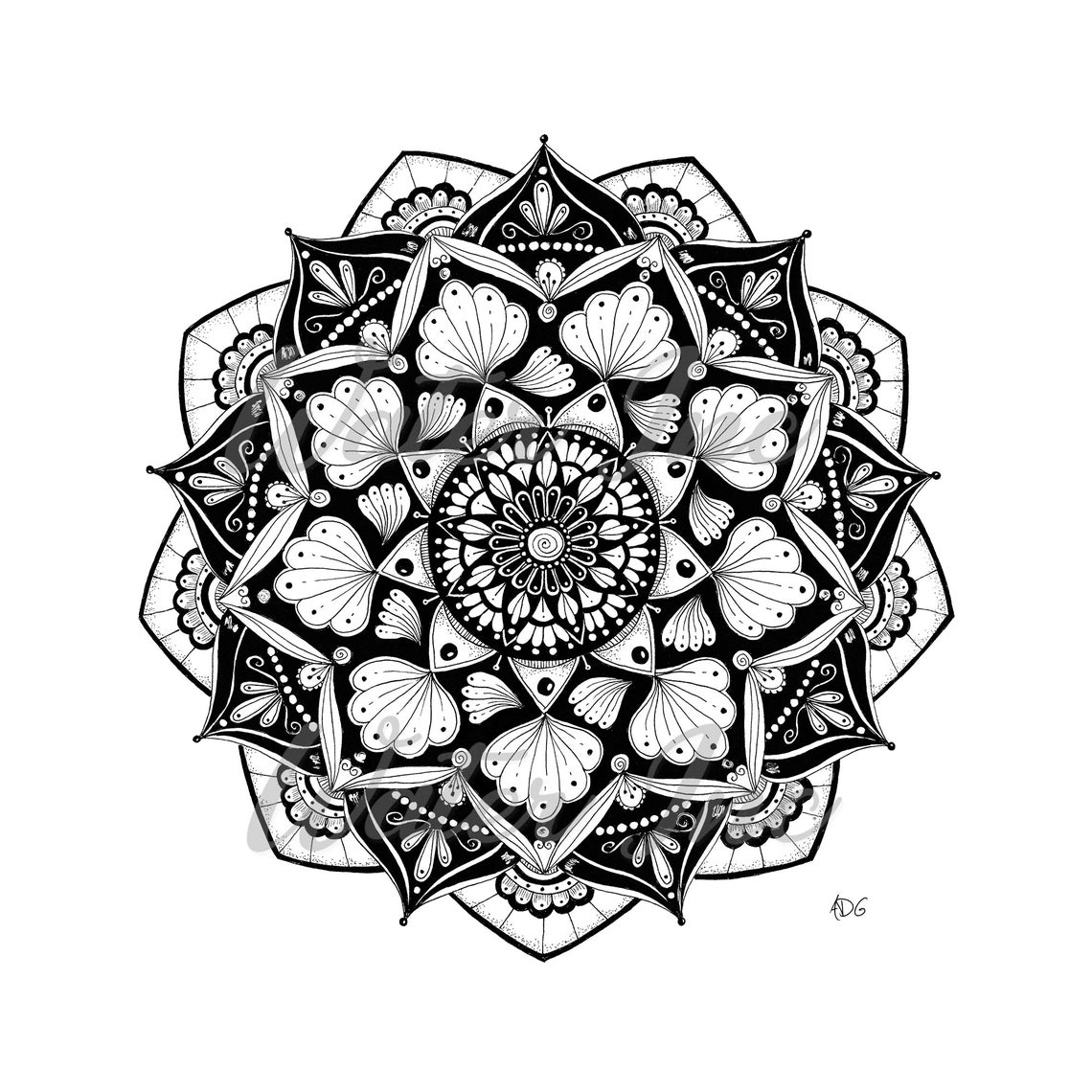 Mandala Fine Line Ink Drawing Illustration Boho Original Etsy