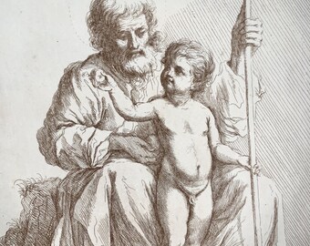 Folio 1791 ; duotone copper engraving Saint Dominic Religious Classical Art Guercino 1591-1666