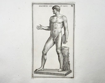 1779 Diskobolos von Myron, Sportler, Gravur, „Calcografia di Roma“, Mythologie