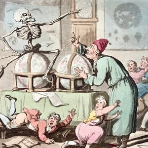 1815 Thomas Rowlandson TANZ DES TODES handkolorierte Aquatinta Globus. Karten