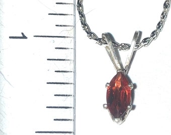 Tourmaline, Salmon color 6x3mm Marquise Gemstone Handset in Sterling Silver Pendant with 18 inch Necklace.  Made in Alaska