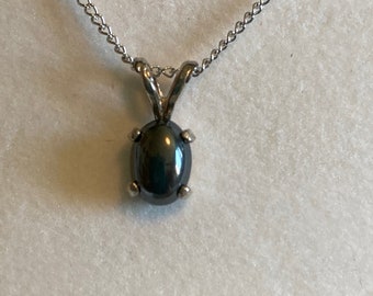 Hematite, Oval Cabochon, 7x5mm, Handset in Sterling Silver Pendant, 18 inch Necklace, Made in Alaska