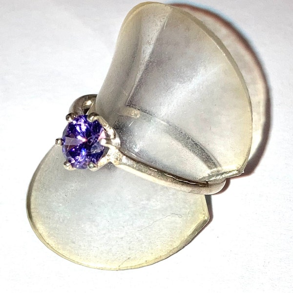 Imitation Purple Gemstone, 6mm Round, Handset Sterling Silver Ring, Size 8, Made in Alaska