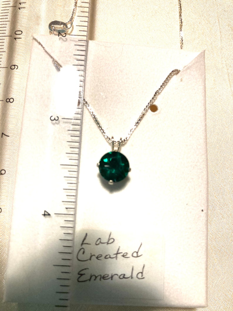 Lab-Created Round Emerald Hand-Set in Sterling Silver with Necklace