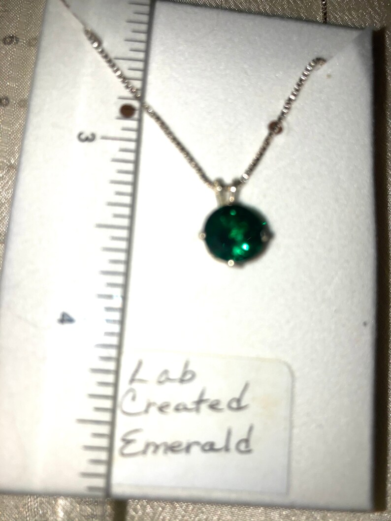 Lab-Created Round Emerald Hand-Set in Sterling Silver with Necklace