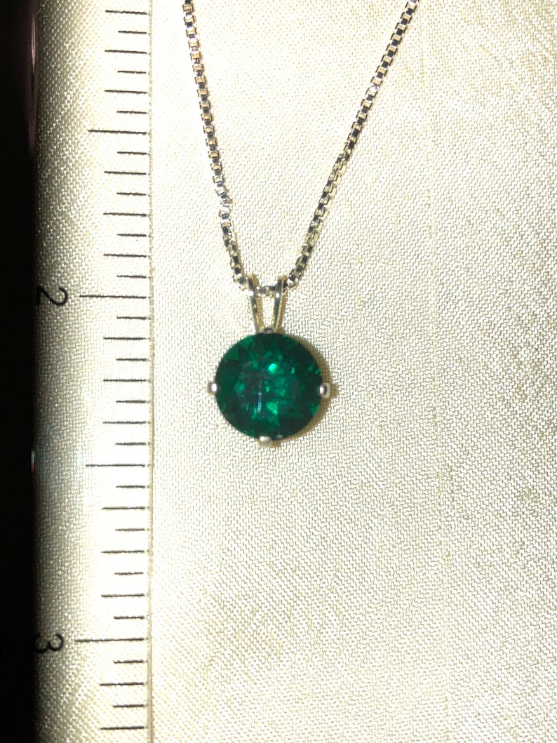 Lab-Created Round Emerald Hand-Set in Sterling Silver with Necklace
