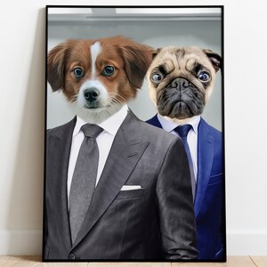 Two Pets Suits Portrait, Custom Pet Portrait, Two Dogs Portrait, Two Cats Suits Custom Portrait, Digital Gentlemen Portrait
