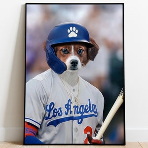 Baseball Pet Portrait, Baseball Team, Sports Player Dog, Custom Portrait, Sports Pet, Funny Pet Lover Gift