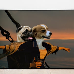Titanic Pet Portrait, Custom Titanic Portrait, Two Pets Portrait, Two Dogs Custom Portrait, Two Cats Portrait, Digital Portrait from Photo