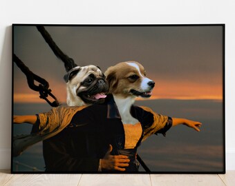 Titanic Pet Portrait, Custom Titanic Portrait, Two Pets Portrait, Two Dogs Custom Portrait, Two Cats Portrait, Digital Portrait from Photo