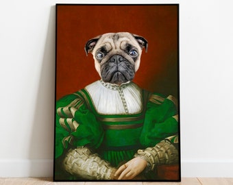 Custom Queen Portrait, Regal Pet Portrait, Dog Portrait, Personalised Cat, Noble Royal Portrait