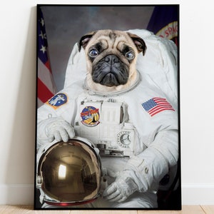 Custom Pet Portrait, Personalised Pet Dog NASA Astronaut, Astronaut Dog Portrait, Space Cat