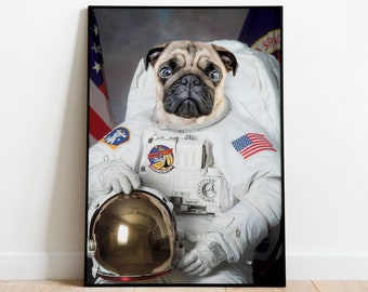 Custom Pet Portrait, Personalised Pet Dog NASA Astronaut, Astronaut Dog Portrait, Space Cat