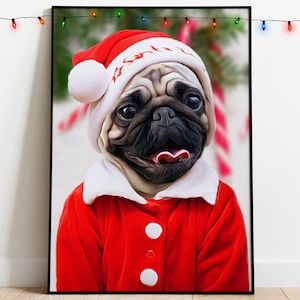 Christmas Pet Portrait, Santa Dog Portrait, Christmas Cat, Custom Pet Portrait, Christmas Gift, Pet lovers, Funny Chritmas Print, Wall Art