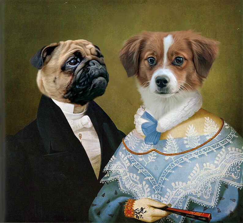 Two Dogs Portrait Couple Portrait, Custom Pet Portrait, Two Pets Portrait, Two Dogs ...