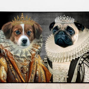 Two Pets Royal Portrait, Custom Queens Portrait, Two Dogs Portrait, Two Cats Regal Portrait, Digital Princess Portrait, Pet and Owner