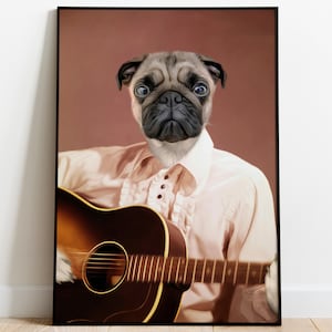 Musician Pet Portrait, Custom Dog Portrait, Cat Portrait, Funny Pet Lover Gift, Dog Art