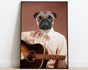 Musician Pet Portrait, Custom Dog Portrait, Cat Portrait, Funny Pet Lover Gift, Dog Art