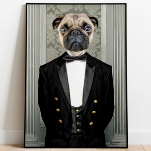 Custom Pet Portrait, Digital Dog Portrait, Waiter Portrait, Personalised Cat Portrait, Noble Royal Portrait