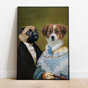 Couple Portrait, Custom Pet Portrait, Two Pets Portrait, Two Dogs Portrait, Two Cats Portrait, Digital Download, Pet Gift, Royal Portrait