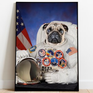 Custom Pet Portrait, Personalised Pet Dog NASA Astronaut, Astronaut Dog Portrait, Space Cat