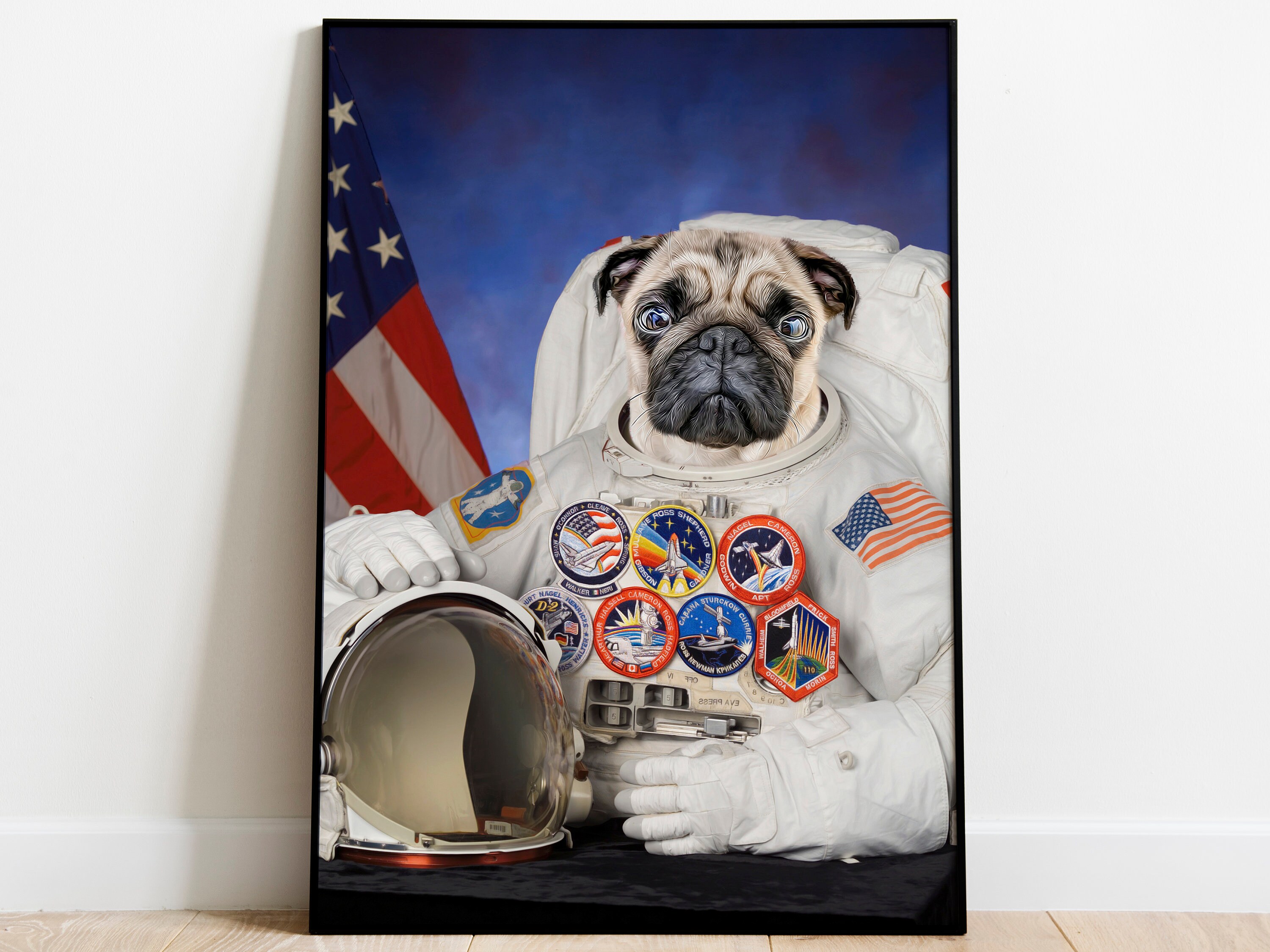 Custom Pet Portrait, Personalised Pet Dog NASA Astronaut, Astronaut Dog Portrait, Space Cat