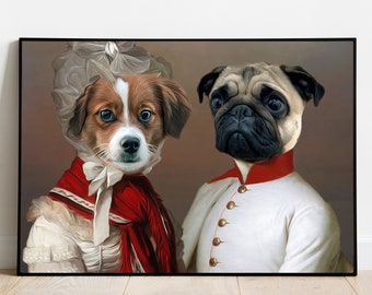 Two Pets Royal Portrait, Custom Couple Portrait, Two Dogs Portrait, Two Cats RegalPortrait, Digital King and Queen Portrait, Pet and Owner