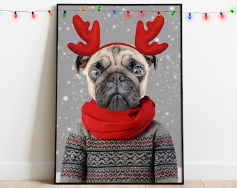 Christmas Pet Portrait, Custom Portrait, Santa Portrait, Christmas Pet, Portrait from Photo, Digital Pet Portrait, Christmas Gift, Pet Art